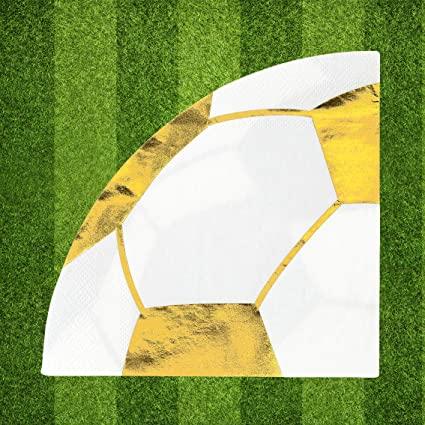 Servietter, fotball hvit og gull - 16 stk