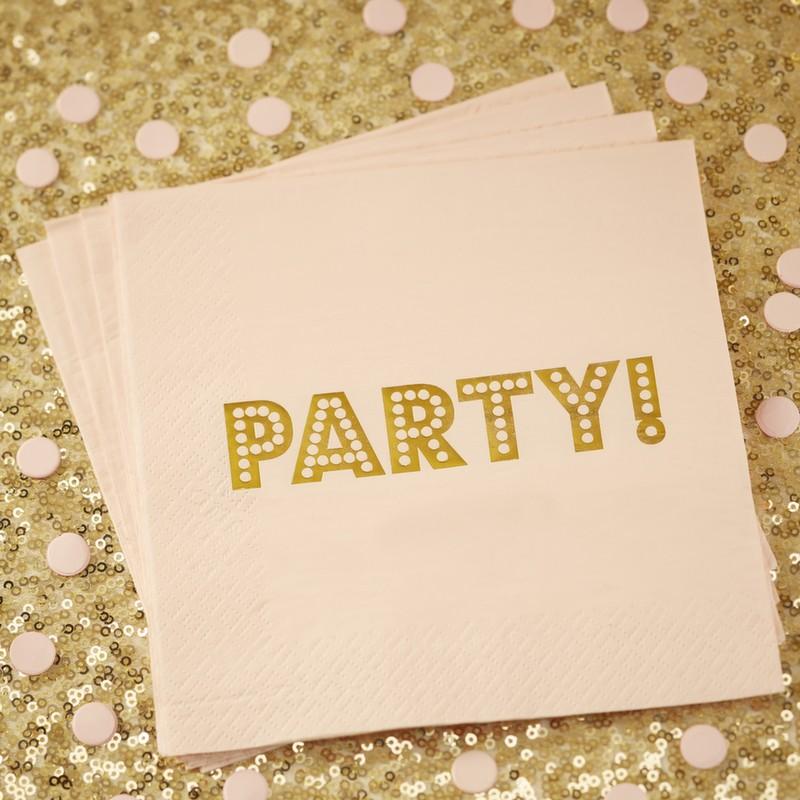 Servietter gull og pastell, party – 20 stk
