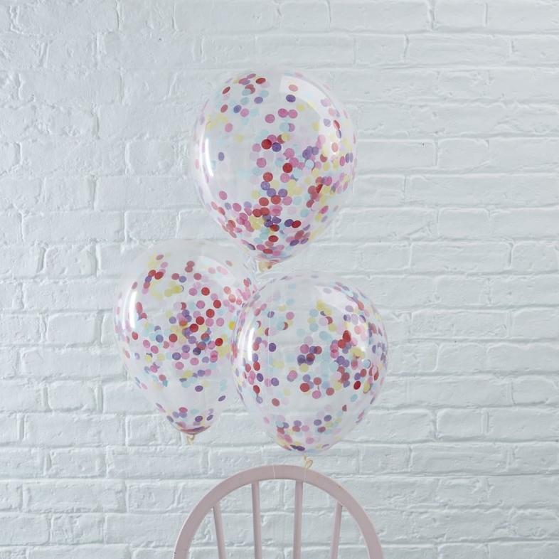 Konfettiballonger, flerfarget - 6 stk