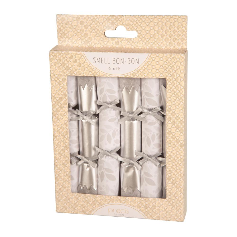 Smell bon-bon, sølv og hvit - 6 stk