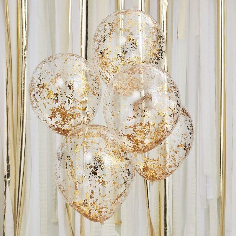 Glitterballonger gull – 5 stk