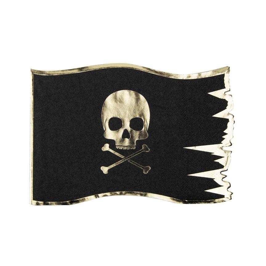 Servietter, piratflagg med gullhodeskalle - 16 stk