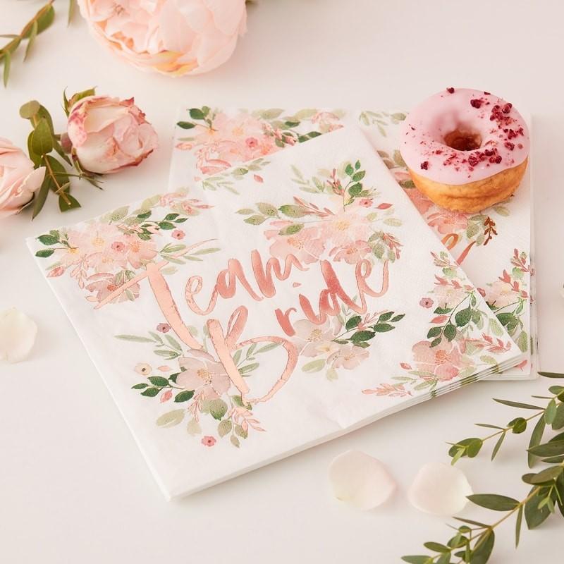 Servietter floral, Team Bride – 16 stk