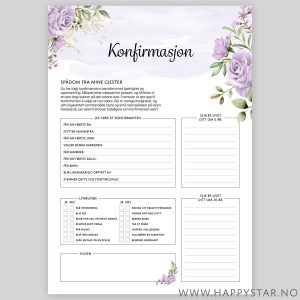 Spådomsark om konfirmanten, lilla blomst - 20 stk