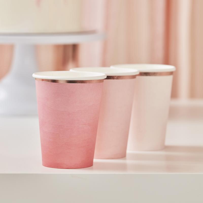 Pappkopper, ombre rosa og rosegull – 8 stk