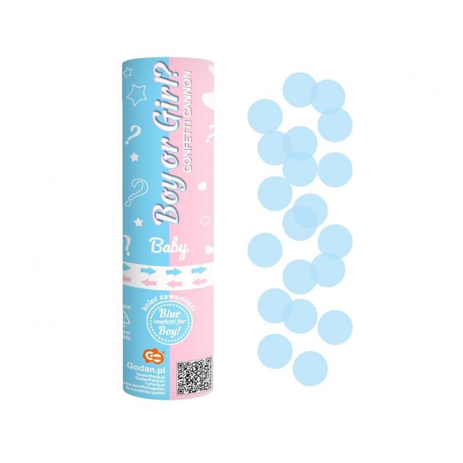 Konfettikanon liten, gender reveal - blå konfetti