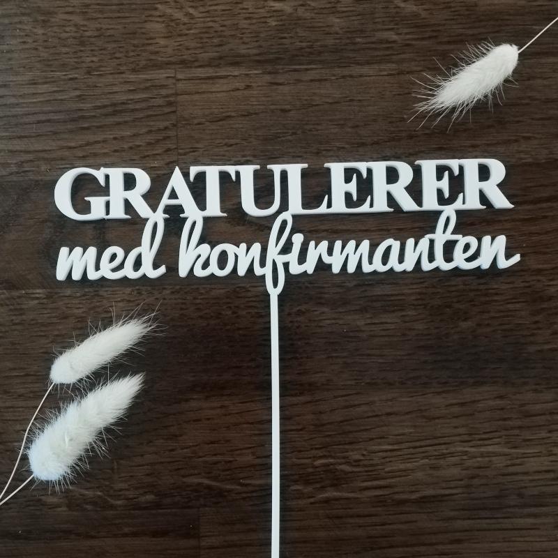 Kakepynt, hvit - Gratulerer med konfirmanten