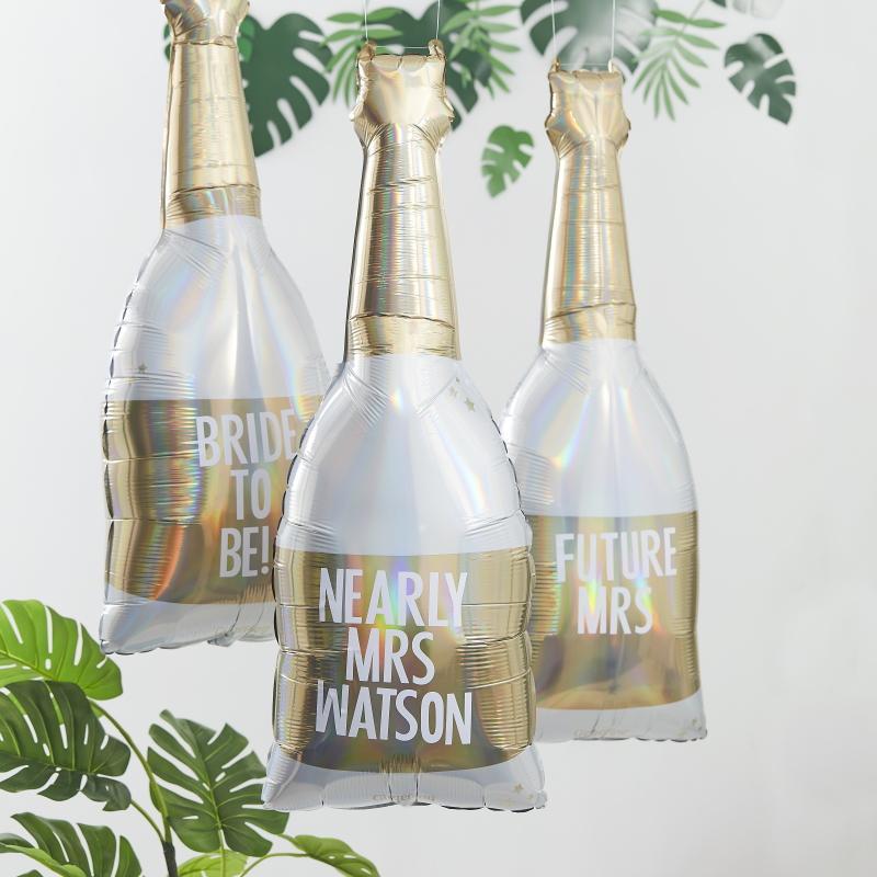Folieballong champagneflaske - med bokstavklistremerker