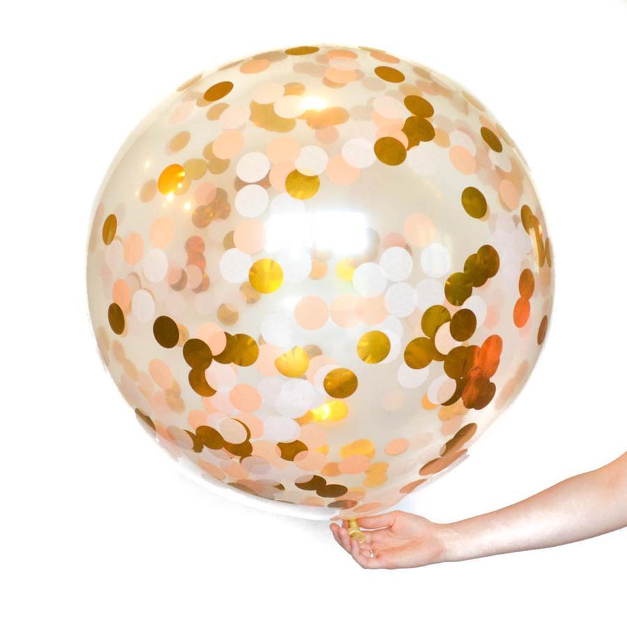 Konfettiballong premium 90 cm - rosa, gull og fersken