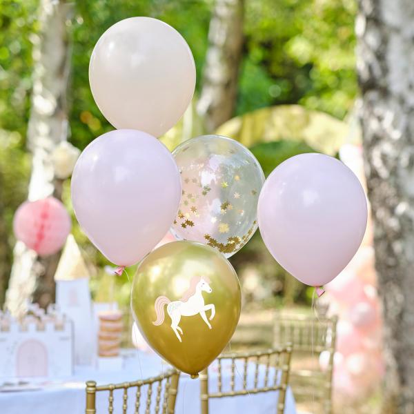 Ballonger enhjørning, Rosa og gull - 5 stk