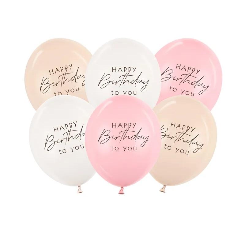 Ballonger rosa miks, Happy Birthday to you – 6 stk