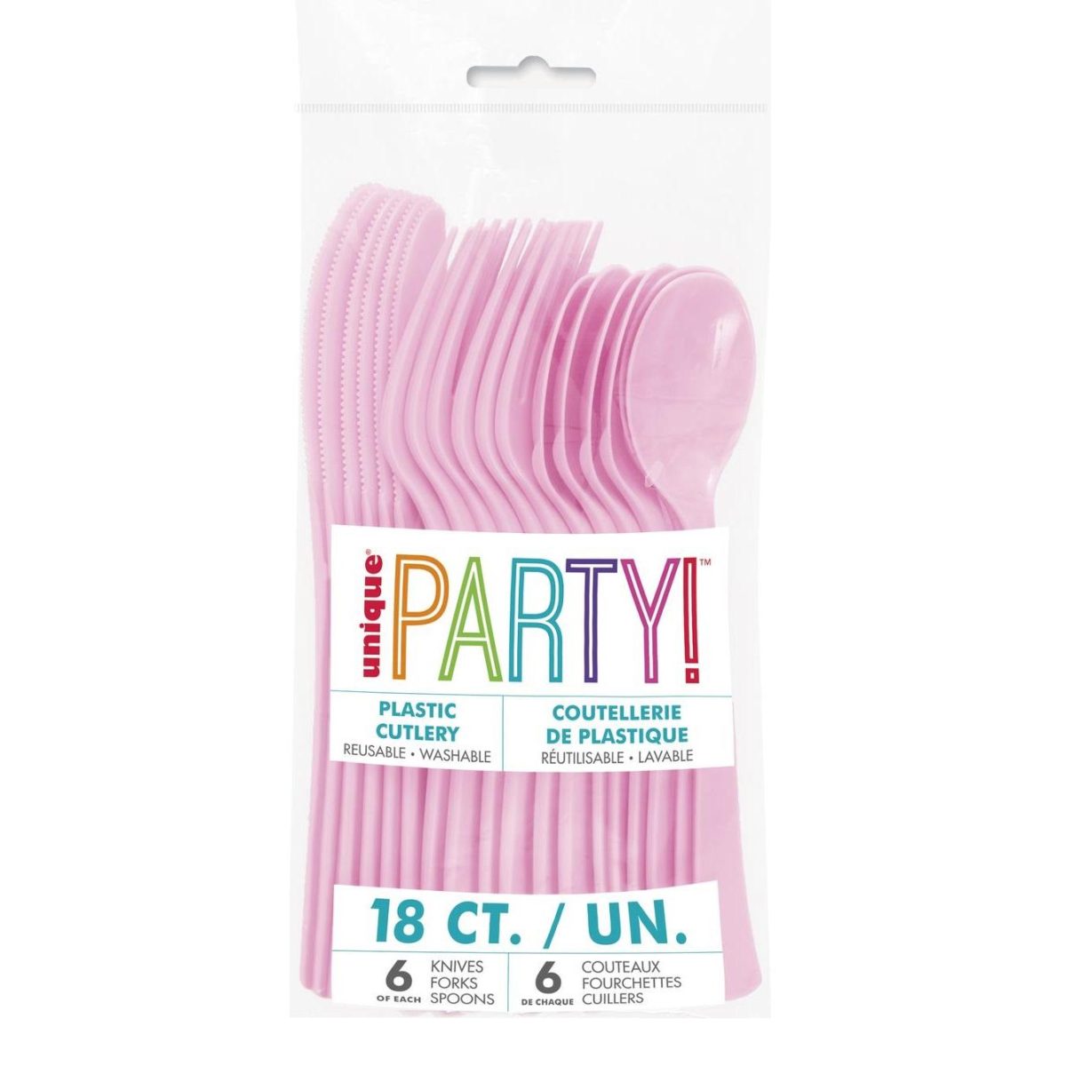 Plastbestikk lys rosa - 18 deler