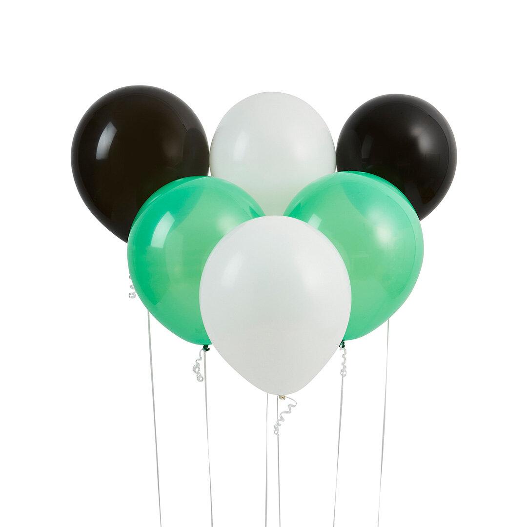 Ballonger, hvit, grønn og svart - 6 stk