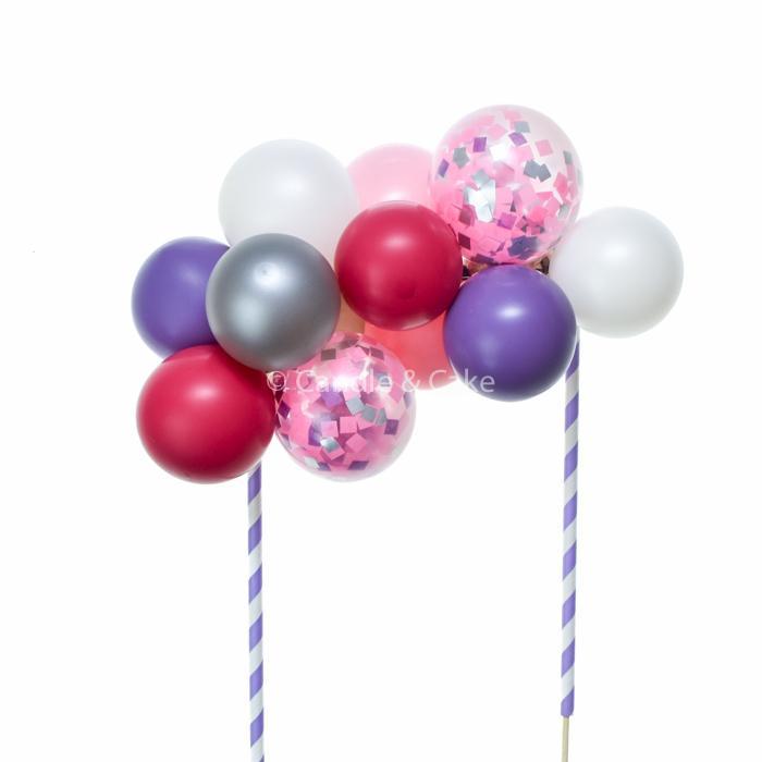 Kakepynt, miniballonggirlander - rosa, lilla og sølv