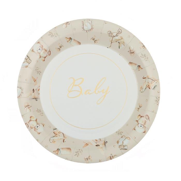 Papptallerkener Teddy 22 cm, Baby - 6 stk