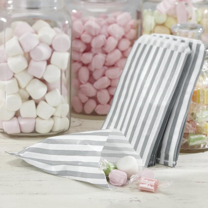 Snacksposer sølvstriper - 25 stk