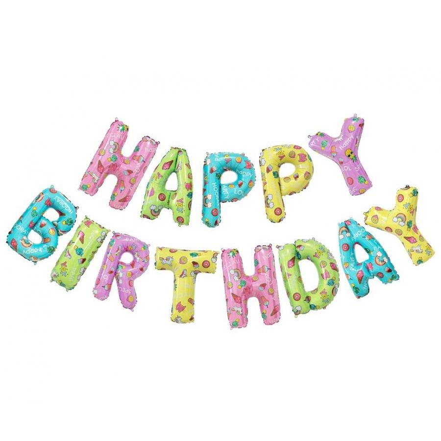 Ballongbanner, happy birthday - pastellmiks