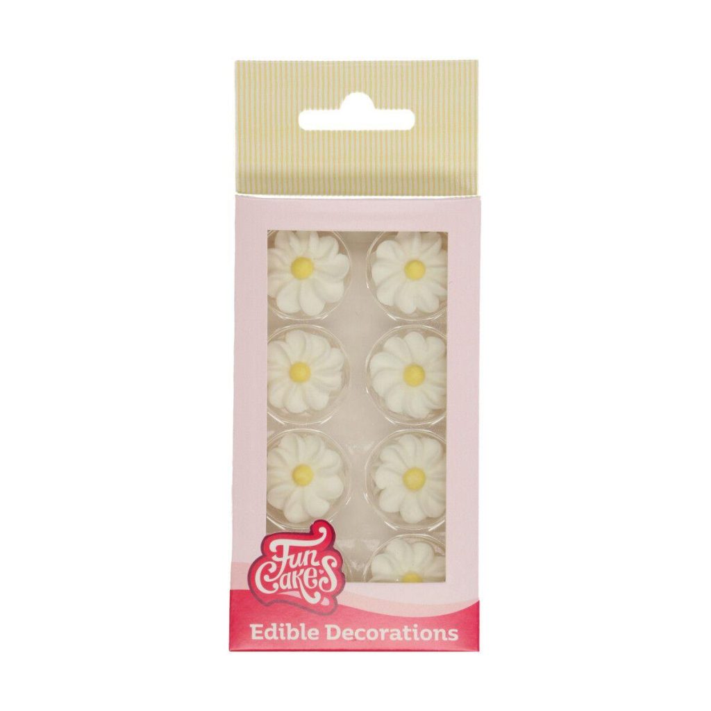 Spiselig kakedekor blomster, hvit - 16 stk