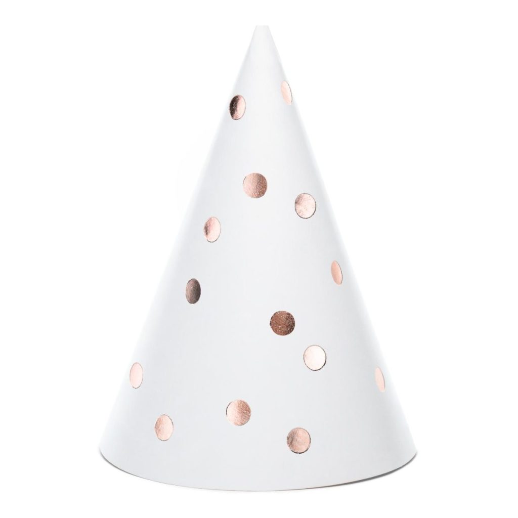Partyhatter, hvit og rosegull - 6 stk