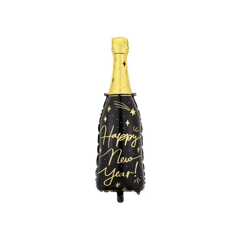 Folieballong svart - champagneflaske Happy New Year