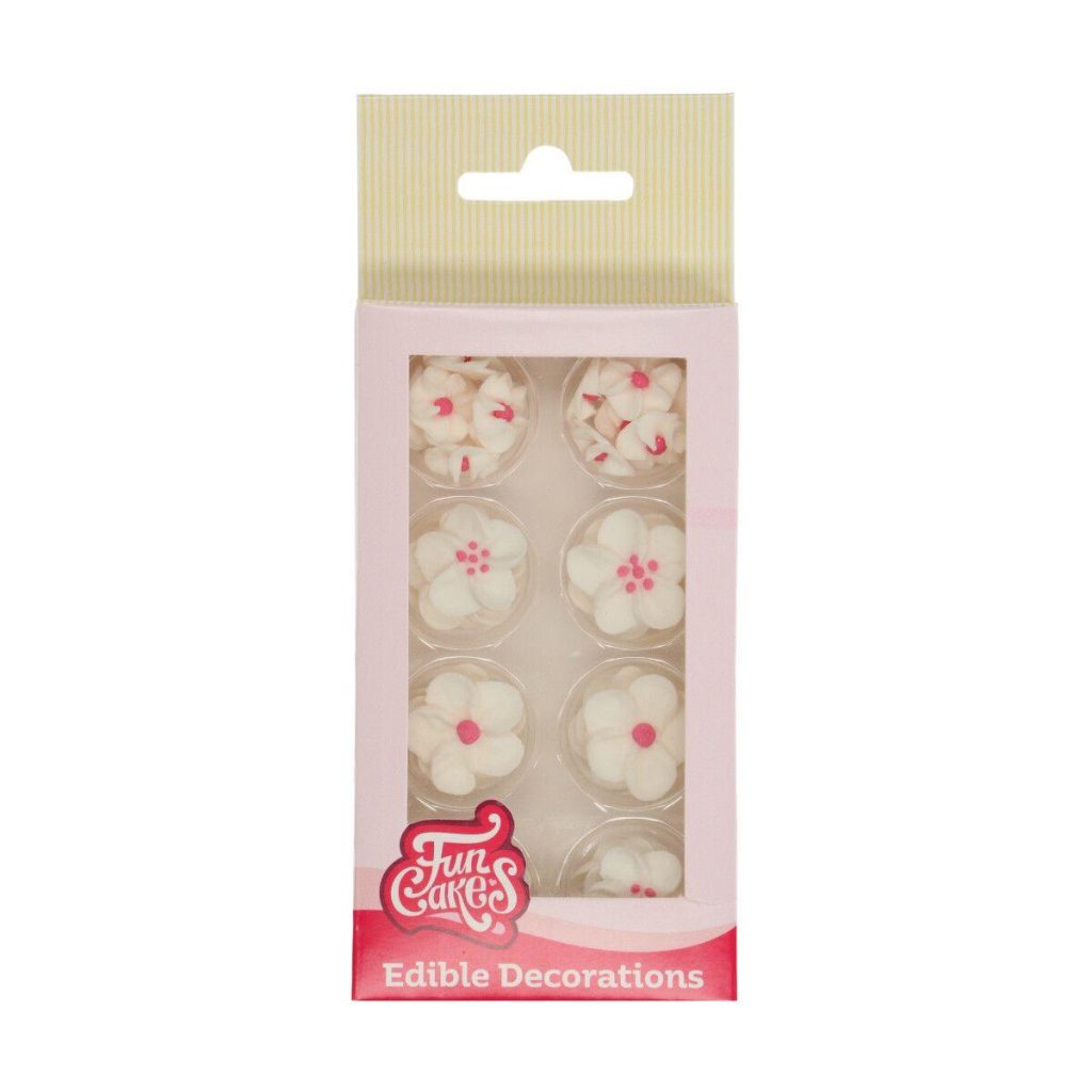 Spiselig kakedekor blomster, hvit miks - 32 stk