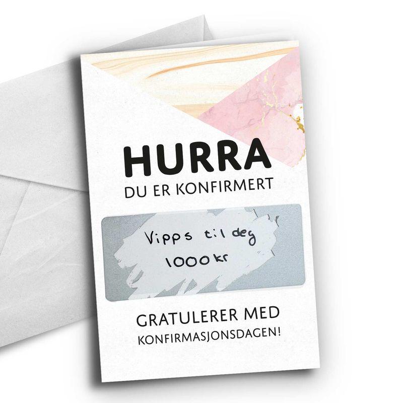 Kort konfirmant, med skrapefelt - Rosa