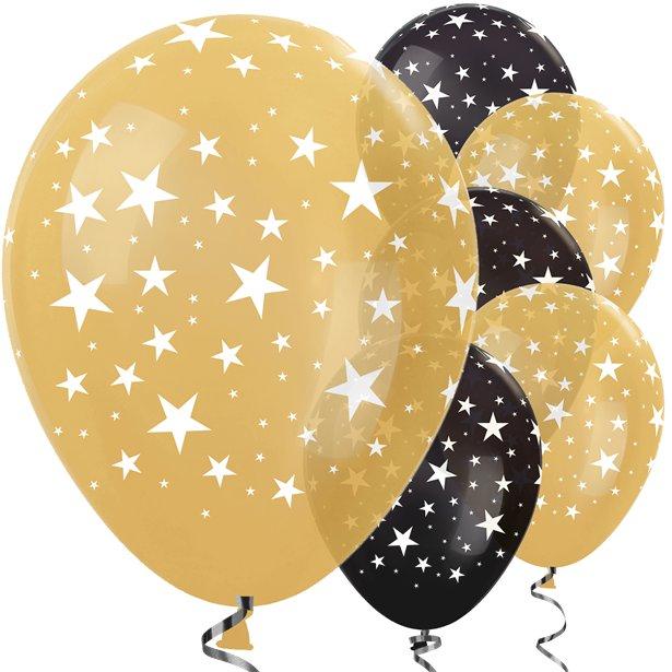 Ballonger stjerner, svart og gull - 25 stk
