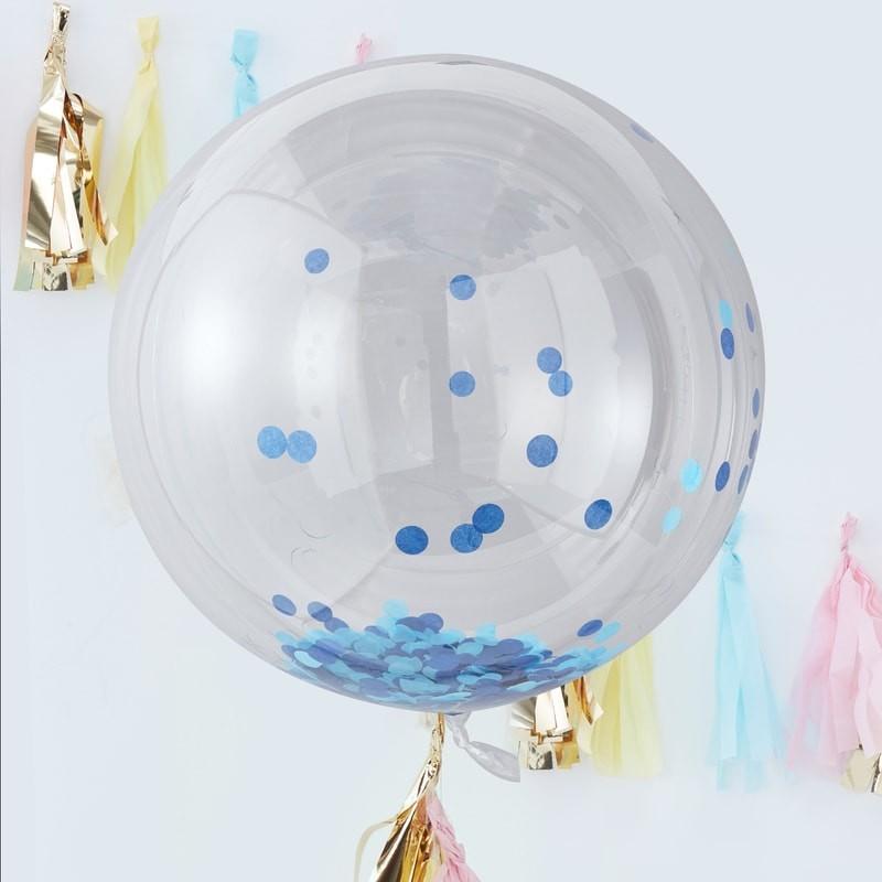 Orb ballong XL, gjennomsiktig og blå - 3 stk