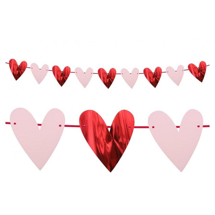 Banner hjerter, rød og rosa - 2 meter