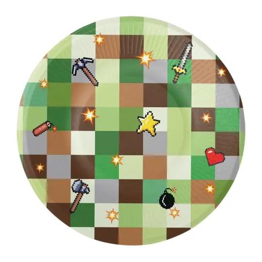 Papptallerkener 18cm, pixel gaming - 8 stk