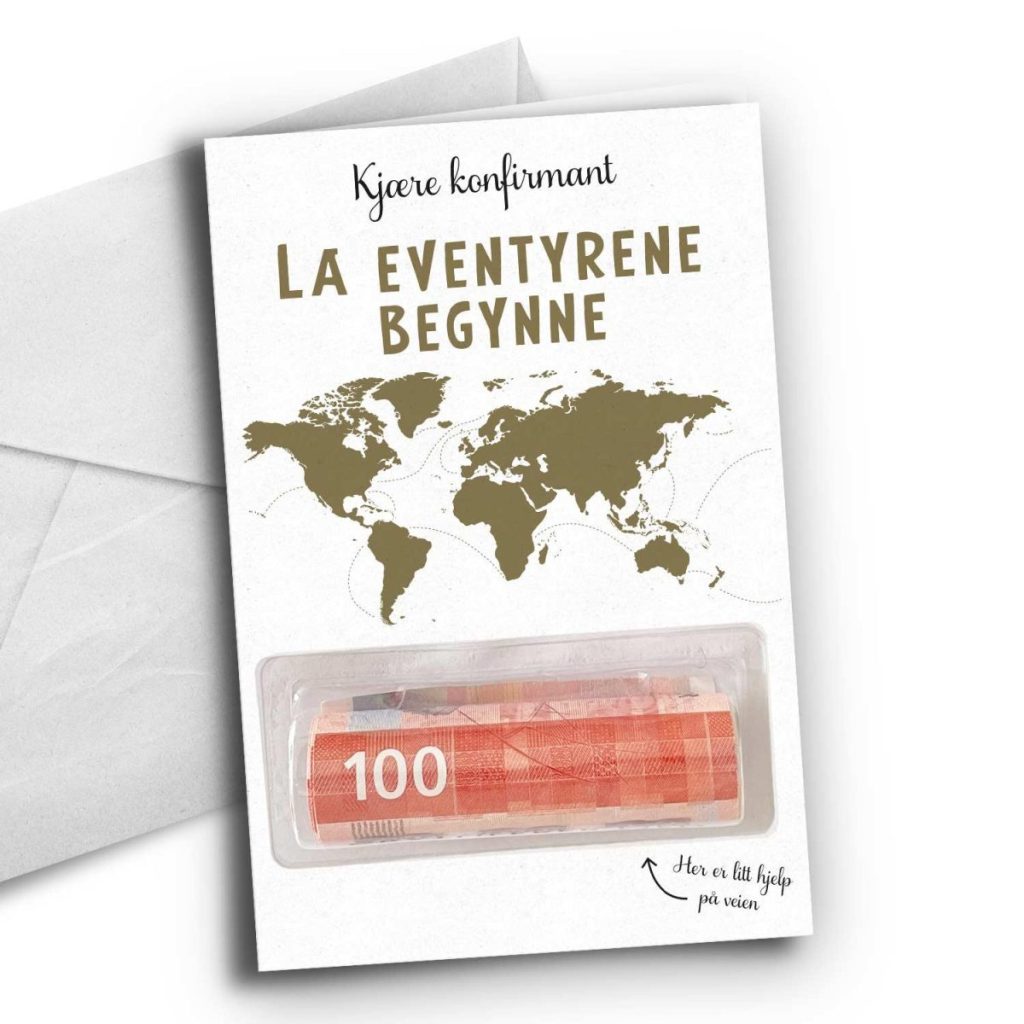 Kort konfirmant, med pengelomme - La eventyrene begynne