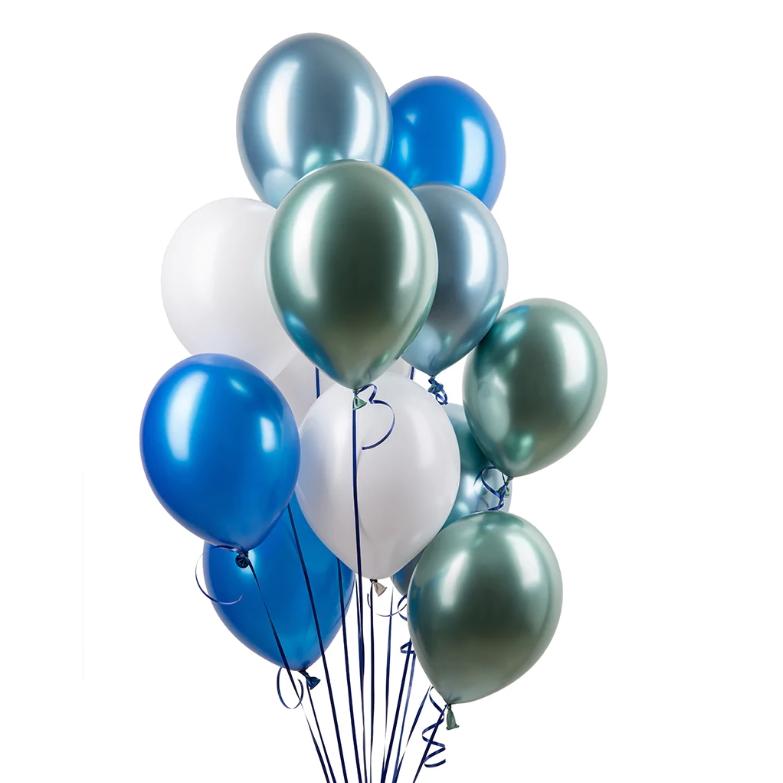 Ballongbukett, blå miks med chrome - 12 stk