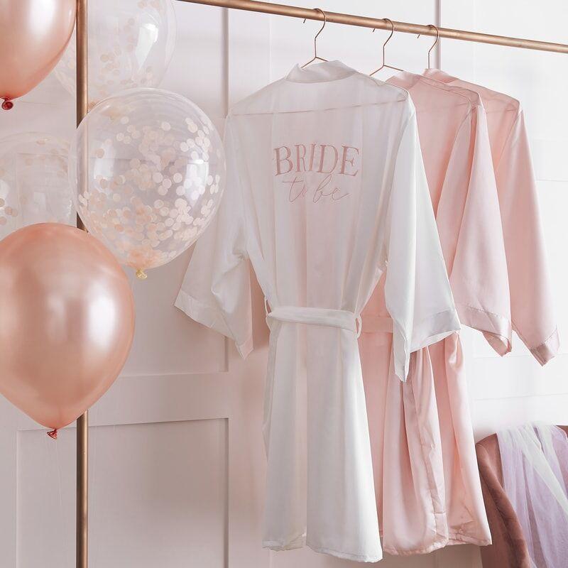 Morgenkåpe, Bride To Be - hvit og rosa