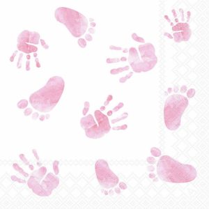 Servietter baby, hender og føtter, lunsj rosa – 20 stk