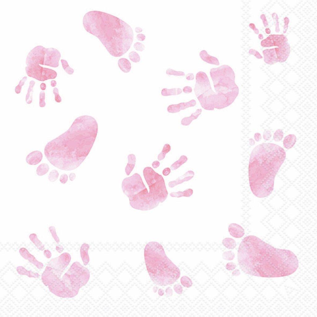 Servietter baby, hender og føtter, lunsj rosa – 20 stk