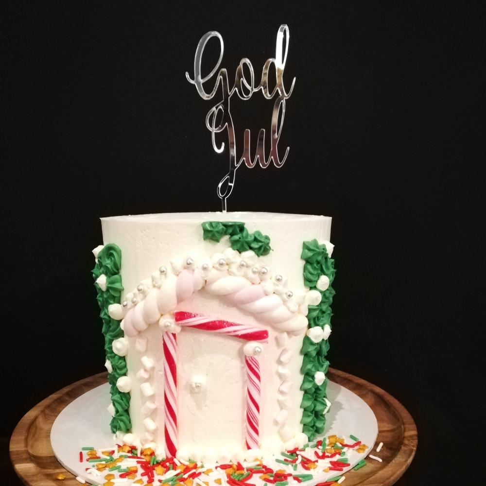 Kakepynt, speil sølv - God jul