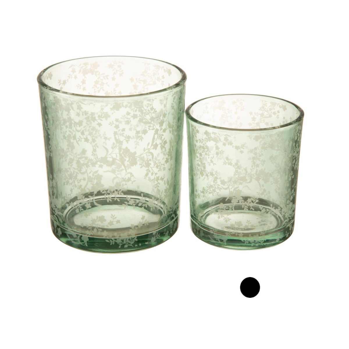 Lysglass små blomster, grønn - 7x8cm