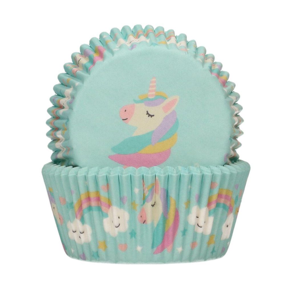 Cupcakeformer, blå med enhjørninger – 48 stk