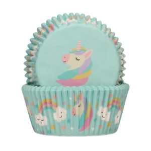 Cupcakeformer, blå med enhjørninger – 48 stk
