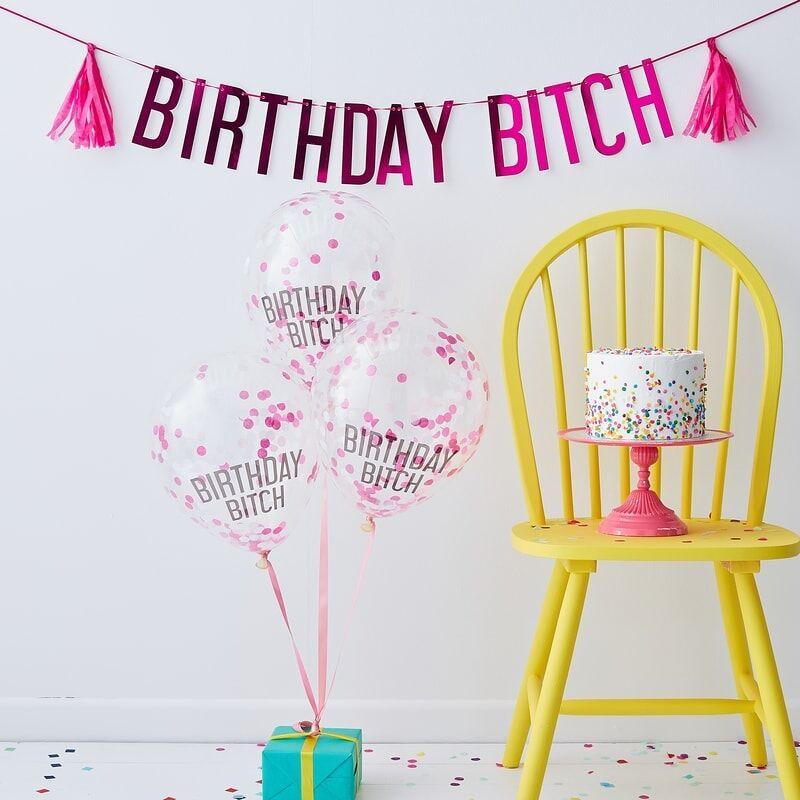Bursdagspakke med ballonger og banner - Birthday bitch