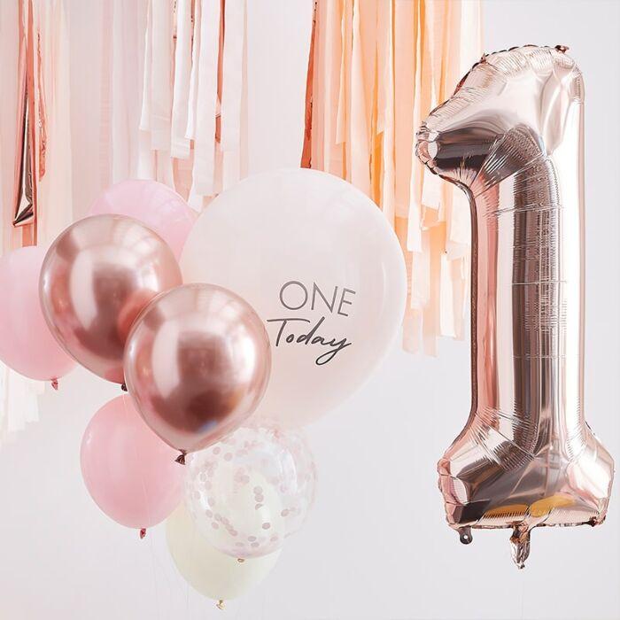 Ballongbukett 1år, gjør det selv, rosa - 10 stk