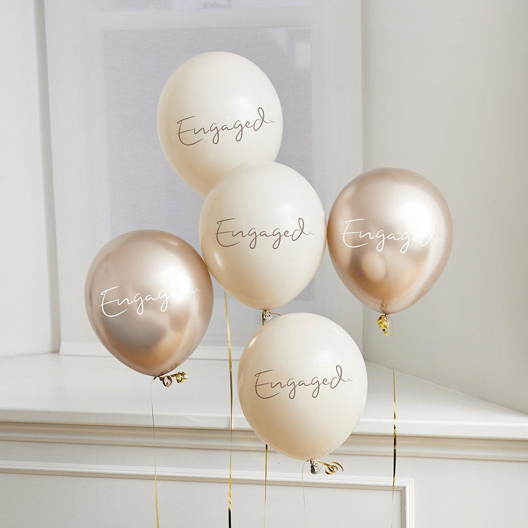 Ballonger rosegull og krem, Engaged - 5 stk