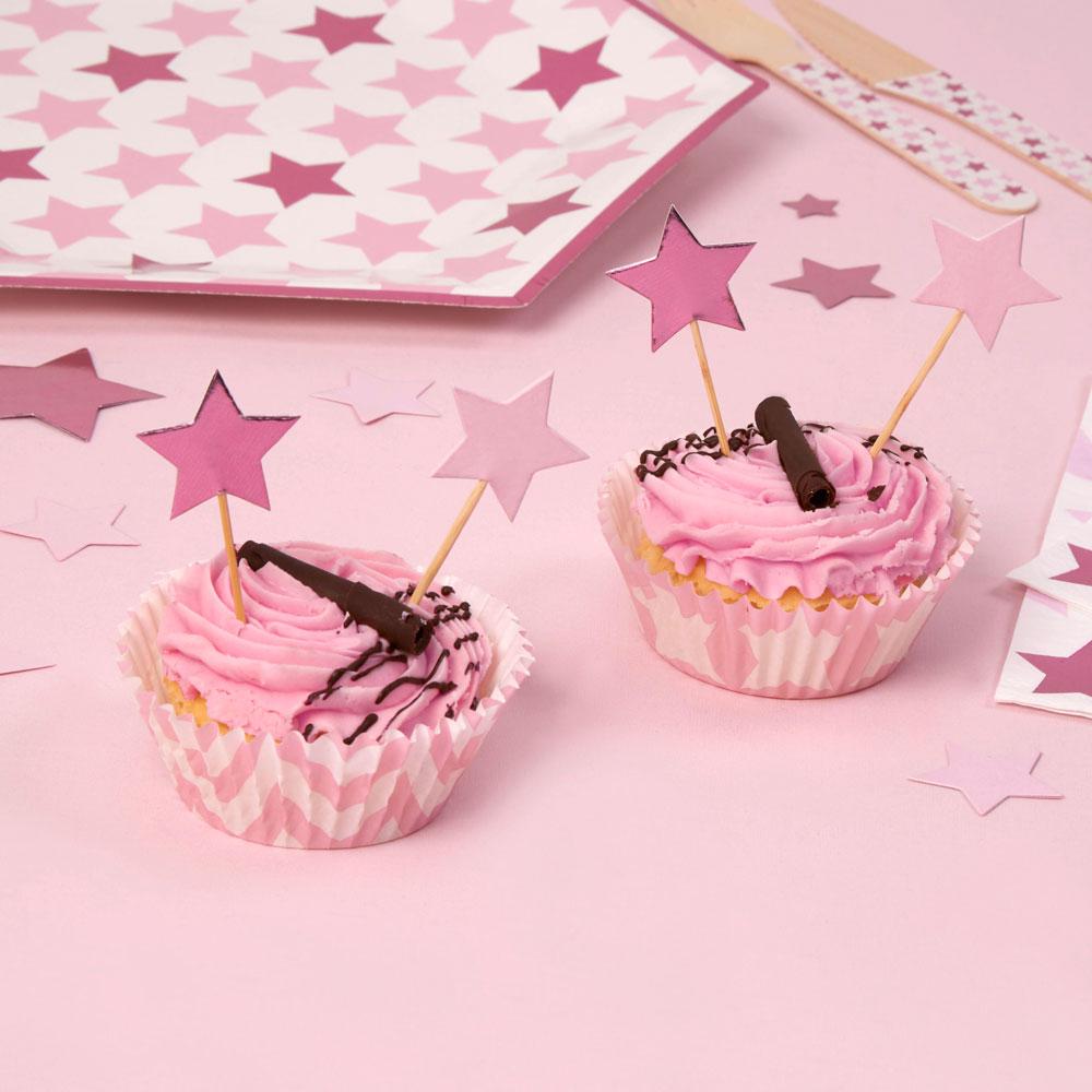 Cupcakepynt stjerner, rosa - 20 stk