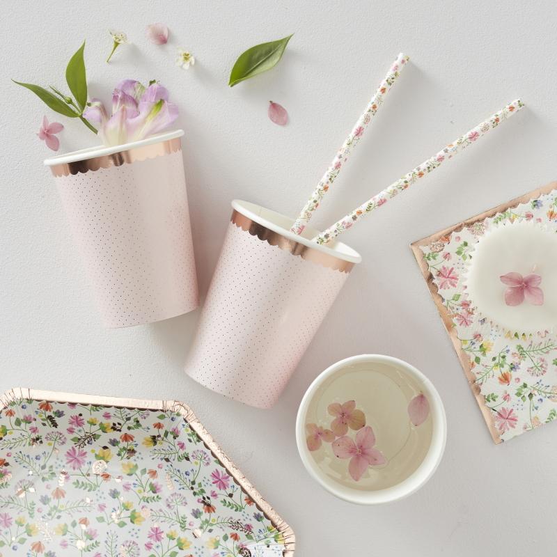 Pappkopper, dus rosa og rosegull - 8 stk