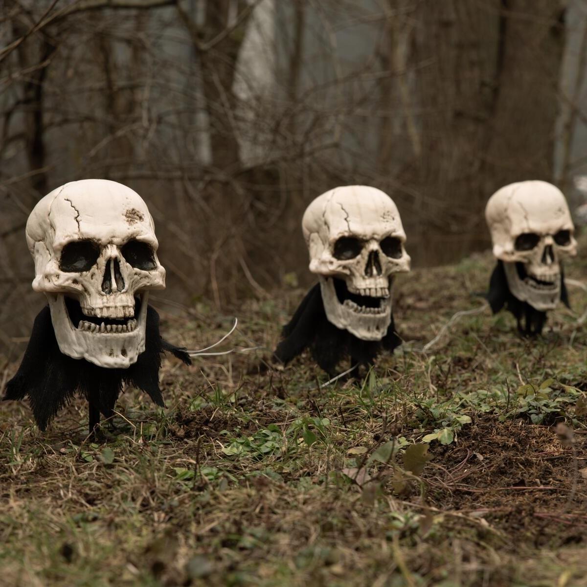 Halloween skjeletthoder med lys - 3 stk