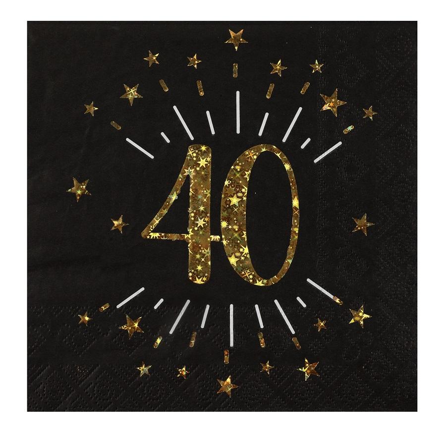 Servietter svart og gull, 40 år – 10 stk