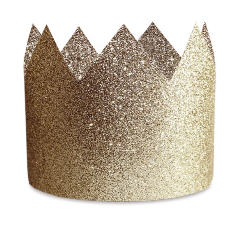 Partykroner glitter gull - 8 stk