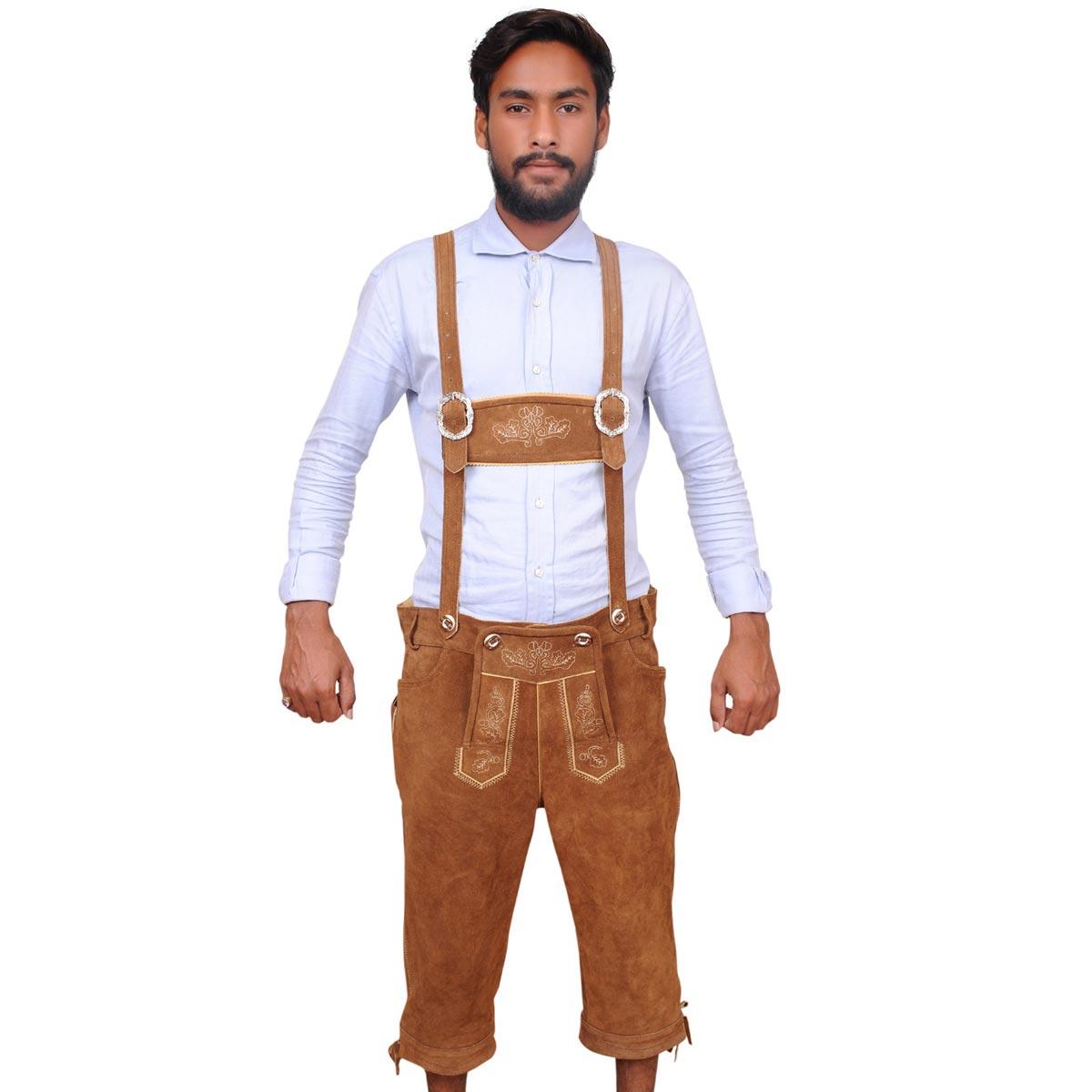 Oktoberfest lederhose ekte lær, lys brun - lang