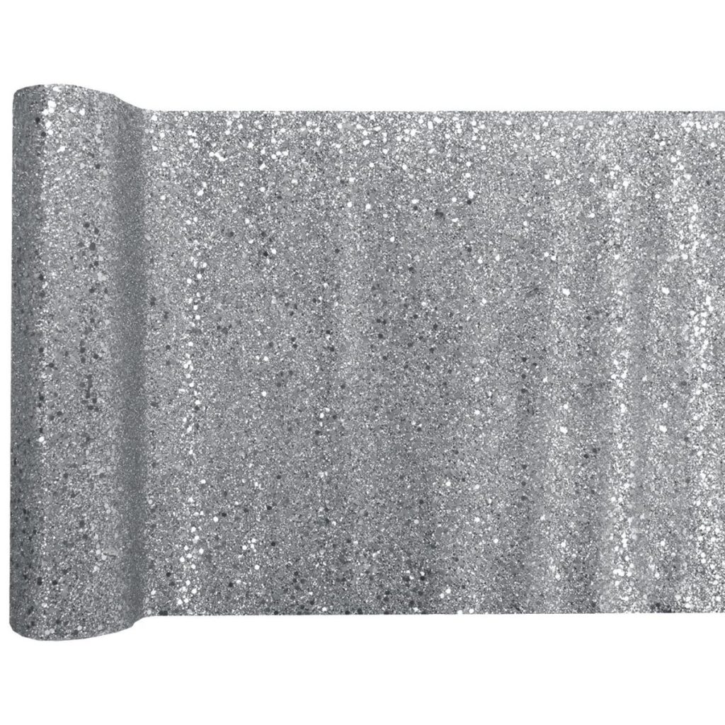 Bordløper glitter, sølv – 3 meter