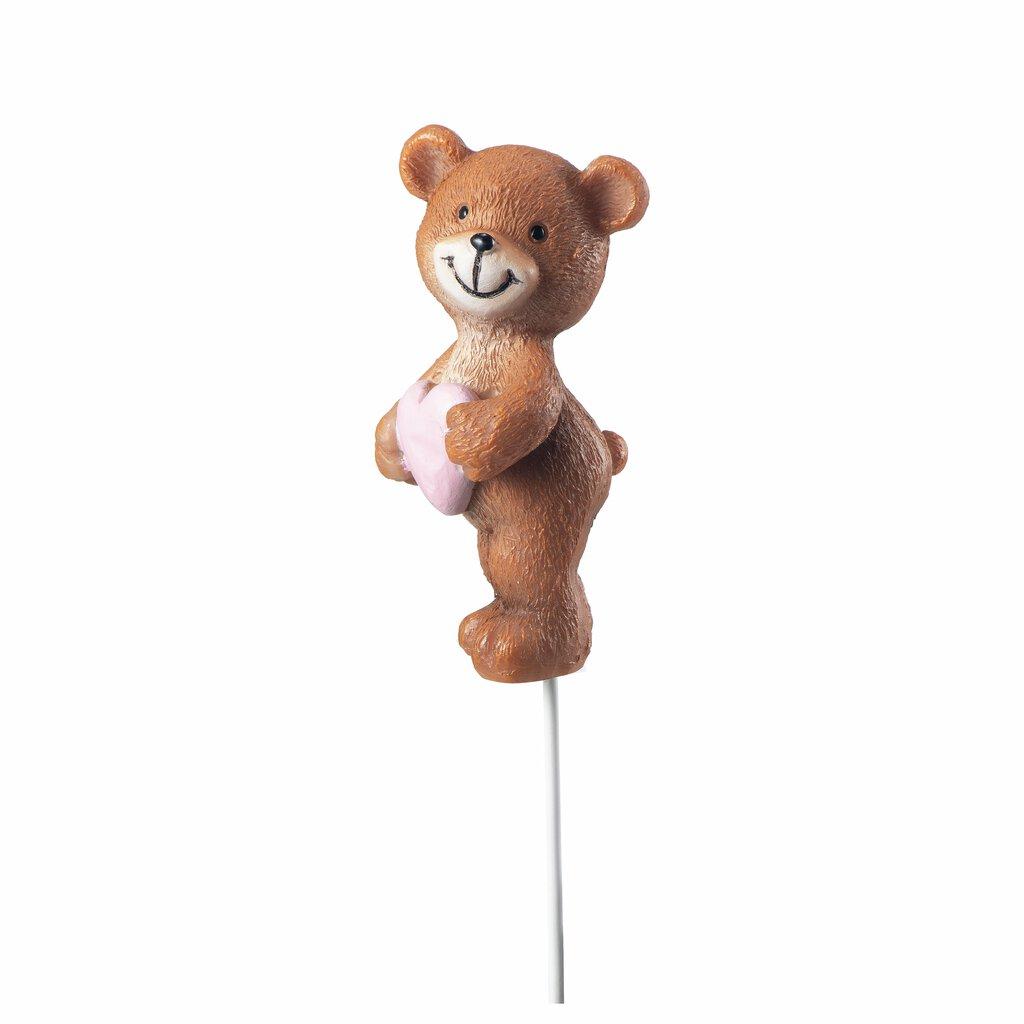 Bamse på pinne, støpt - Rosa hjerte